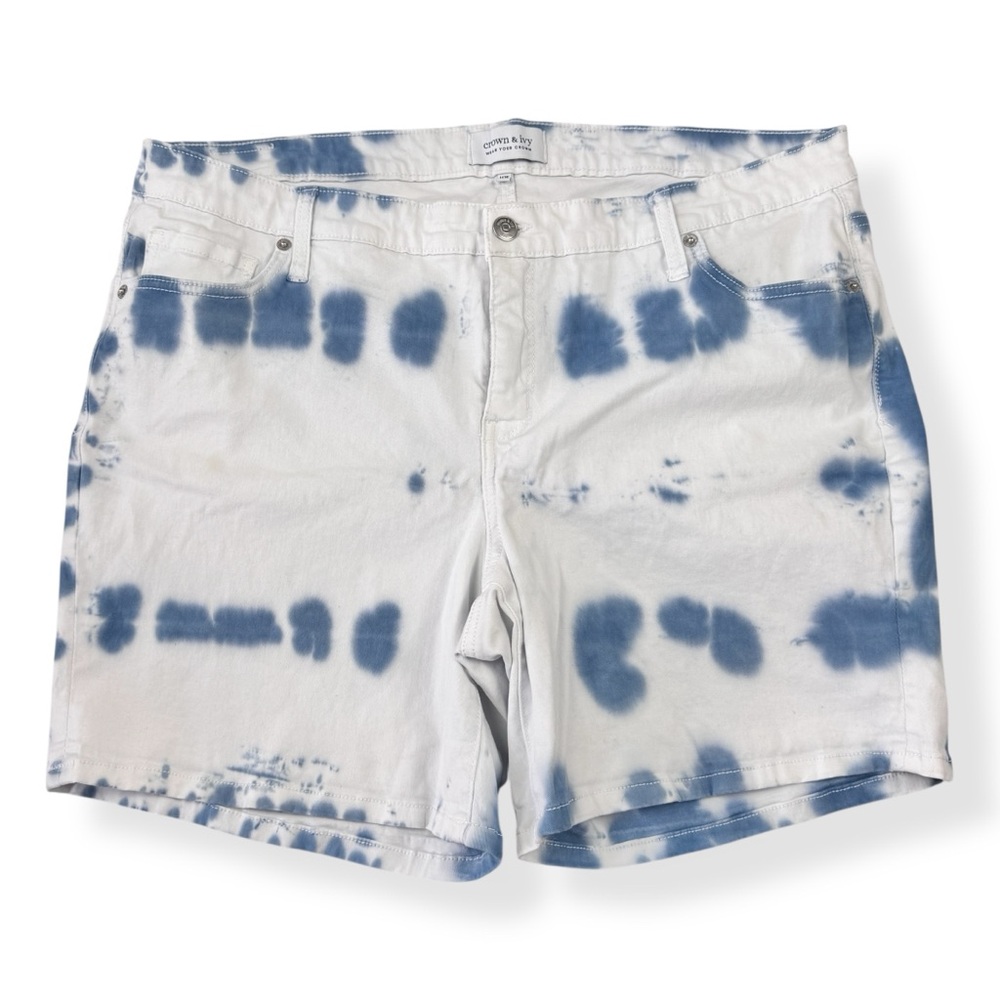 Crown & Ivy Denim Shorts Womens‎ Plus 16W Blue White Tie Dye Stretch Pockets